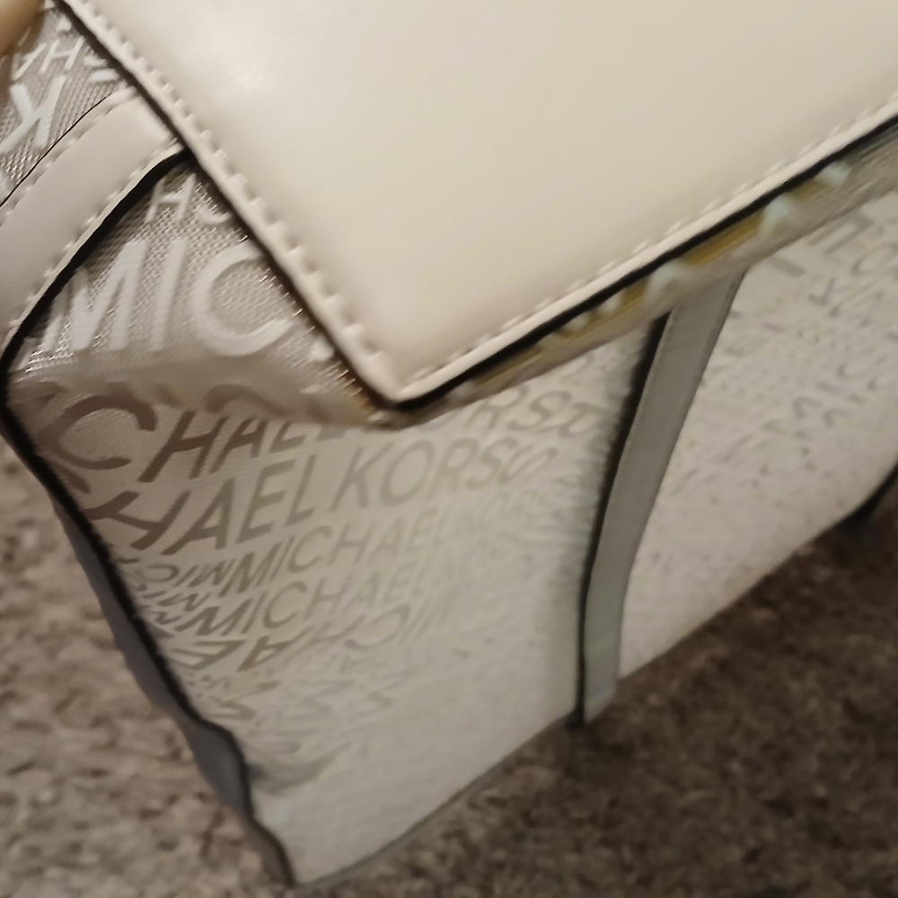 Michael Kors Logo Tote Beige Cream Semi-Translucent MK Signature Large Shoulder - Picture 7 of 13